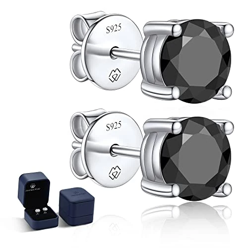 MomentWish Orecchini Moissanite Neri 925 Argento, 2 Carati Orecchino Punto Luce Donna Uomo Simulato Diamanti Brillanti VVS1 D Colore con Certificato GRA Regalo 6.5mm