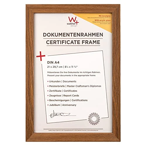 Limited offer: walther design Fiorito EFX130P Picture Frame, Wooden Frame with Art Glass and Passe-Partout, DIN A4, 21 x 29.7 cm, Dark Oak from 14.38 EUR to 14.38 EUR (save 0%)