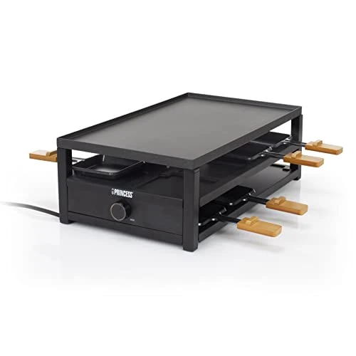 Oferta limitada: Princess 162655 Raclette en acero negro, para 8 personas y con plataforma para dejar las sartenes de raclette usadas, amplia superficie para cocinar de 44 x 25 cm, termostato ajustable, 1300 W de 72.99 € a 72.99 € (ahorro 0.00%)