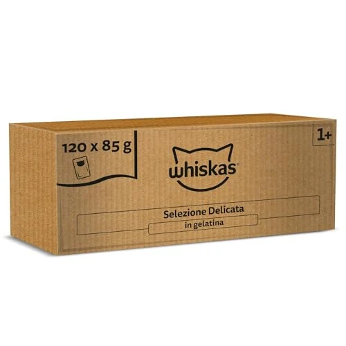 Offerta a tempo: WHISKAS Cibo Umido in Gelatina per Gatti Adulti 120x85g Selezione Delicata - 31% da 69.90 € a 47.99 €