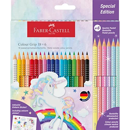 Offerta a tempo: Faber-Castell 201543 Matite Colour Grip, Set da 24 Matite Colorate Bambini con Impugnatura, Include 6 Colori, Fusto Triangolare, Pigmenti Idrosolubili, a Prova di Rottura - 43% da 20.00 € a 11.40 €