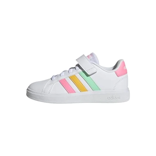 adidas Unisex niños Grand Court Court Elastic Lace and Top Strap Shoes, Cloud White/Pulse Mint/Beam Pink, 35 EU