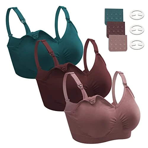 Dresime Soutien-Gorge d'allaitement 3PCS sans Couture Maternité sans Armature Bra de Grossesse avec Extra Extenseurs et Pinces pour Les Femmes