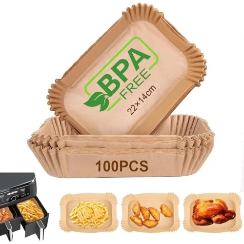 Offerta a tempo: AiQInu Carta Forno per Friggitrice ad Aria Doppio Cestello,100 Pezzi 22x14cm Carta Pergamena Rettangolare Antigrasso Fodera in Carta Monouso,Antiaderente Carta per Friggitrice ad Aria - 10% da 11.99 € a 10.82 €