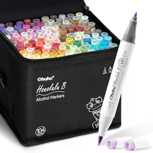 Offre limitée : Ohuhu Marqueurs à alcool 104 couleurs, Marqueurs à croquis à double pointe (pinceau et pointe fine) pour les Marqueurs artistiques pour le coloriage et les illustrations, 1 Mélangeur en prime de 91.99 € à 91.99 € (0.00% de remise)