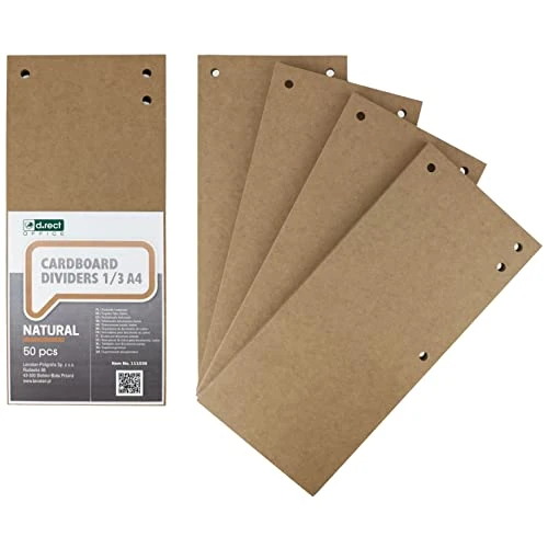 Offerta a tempo: D.RECT Confezione da 50 divisori in cartone, 10,5 x 23,5 cm, divisori divisori, raccoglitori, raccoglitori, cartelle, divisori, 300 g/m², carta kraft - 0.00% da 4.99 € a 4.99 €