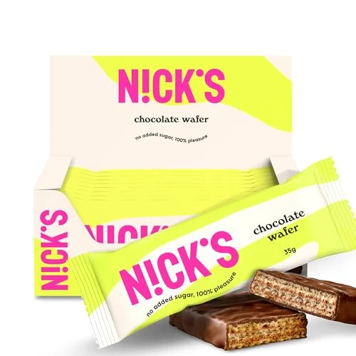 Offerta a tempo: N!CK'S Barrette di Wafer al Cioccolato, Low Carb Biscotti 165 Calorie Senza Zucchero Aggiunto Dolci Caramelle Senza Glutine (9 Chocolate wafer x 35g) - 0.00% da 16.90 € a 16.90 €