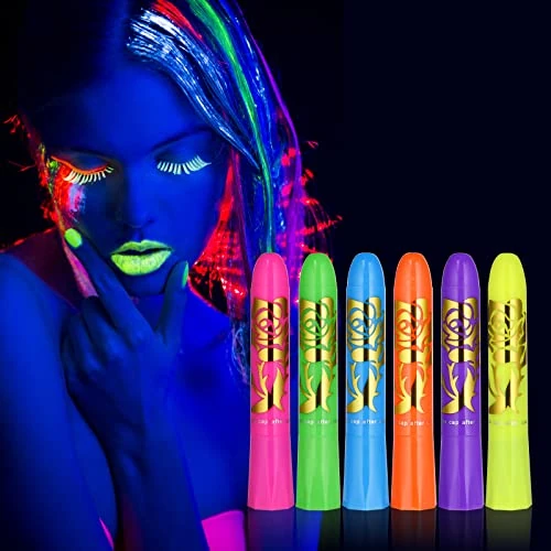 Limited-time offer: AOOWU Glow UV Neon Glow Face Paint Crayons Kit, 6 Colors Safe Non-Toxic UV Glow Neon Face and Body Crayons for Adults Halloween Makeup Party Cosplay - Fluorescent Brightest Glow under UV! from 5.99 £ to 5.09 £ (save 15%)