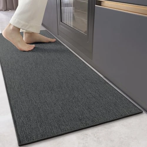 Color&Geometry Keuken Tapijten Anti Slip Wasbaar 43x180cm 4mm Dunne Geweven Rubber Backed Keuken Runner Tapijt, Absorberende Gemakkelijk te Reinigen Vloermatten voor de Wastafel, Gang, Grijs