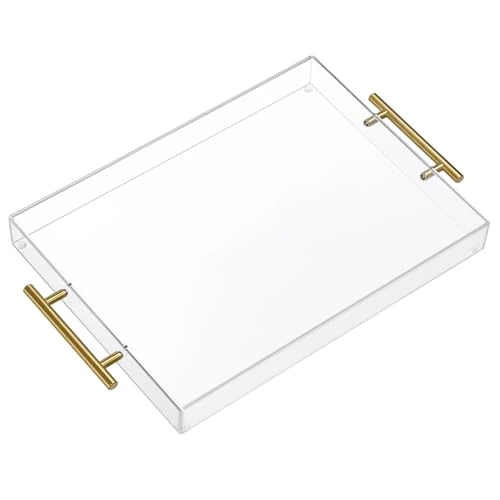 Oferta limitada: Bandeja de acrílico con Mango de Oro, Bandeja de Cocina, Bandeja de Servicio, Bandeja de Desayuno, Mesa de café, Mesa de café, Bandeja Decorativa (40cm x 30cm x 5cm) de 15.00 € a 12.86 € (ahorro 14%)