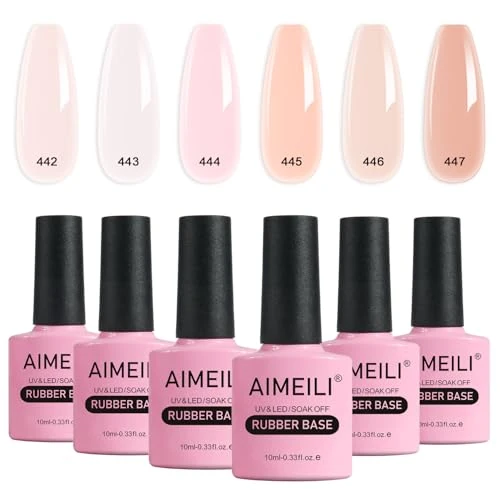 Limited-time offer: AIMEILI 5-in-1 Rubber Base Gel Set - Sheer Pink Nude Color, LED UV Soak Off, Elastic Nail Strengthener, Rhinestone Glue Gel, 6pcs x 10ml - Gift Kit 46 from 13.99 £ to 13.99 £ (save 0.00%)