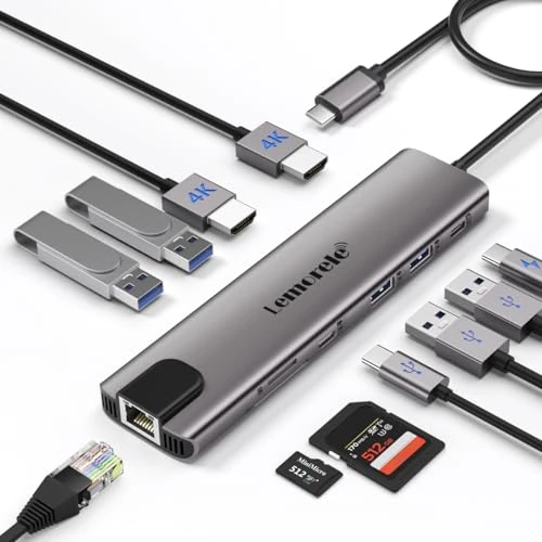 Tijdelijke aanbieding: Docking Station USB C Hub Dubbele HDMI- 11 in 1, Lemorele USB C Docking Station 2 HDMI Adapter 4K, 1000M Ethernet, 4 USB 3.0/2.0, Type-C Data 3.0, PD 100W, SD/TF, USB C HDMI met Windows, Macbook, Dell van 38.99 € naar 38.99 € (0.00%
