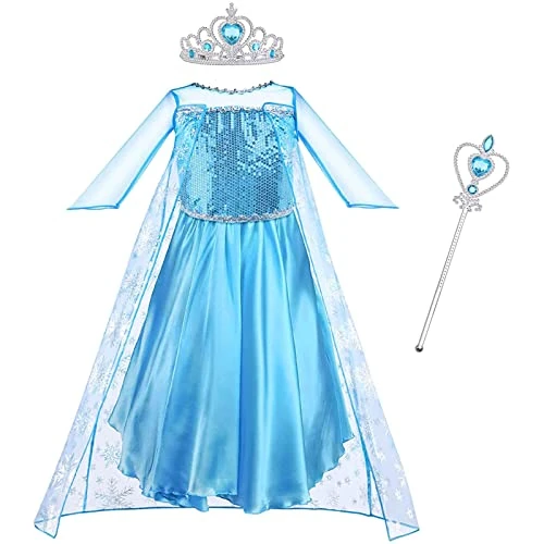 Limited offer: Vicloon Princess Belle Costume Dress, Little Girl Princess Dresses Fancy Party Dress with Crown Wand Gloves Necklace Ring and Earrings for Cosplay from 12.99 EUR to 12.99 EUR (save 0%)