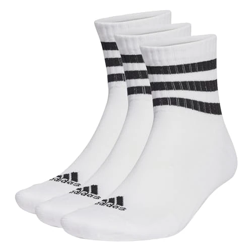 adidas Unisex - Adulto 3-Stripes Cushioned Sportswear Mid-Cut Socks 3 Pairs, White / Black, 13-14.5
