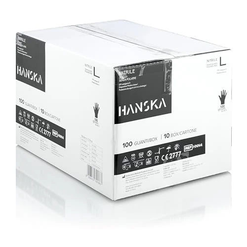 Offerta a tempo: HANSKA 1000 Guanti Monouso Nitrile Neri - Senza Polvere - Usa e Getta- Ambidestri - Non Sterili - Base di Gomma - Adatti per Ambiti Medici, Manipolazione degli Alimenti (1000, L) - 5% da 47.99 € a 45.59 €