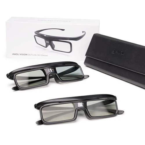AWOL Vision Lunettes 3D DLP Link 3D, Lunettes Rechargeables à obturateur Actif compatibles avec AWOL Vision LTV-2500, LTV-3500, Vanish TV et Autres Videoprojecteur DLP-Link 3D (2 Pack)