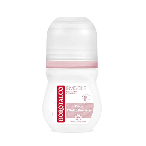 Offre limitée : Borotalco, Déodorant roll-on Invisible Rose Formule sans alcool avec effet barrière talc capture et non transmissible, 48 heures d'efficacité, parfum poudre - 1 flacon de 50 ml de 4.01 EUR à 4.01 EUR (remise 0%)