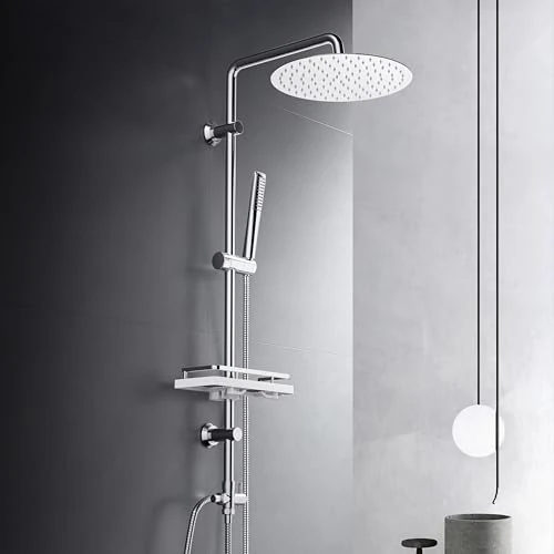 Offre limitée : Görbach Colonne de douche sans robinetterie, acier inoxydable système de douche avec barre de douche réglable hauteur, pommeau pluie 25 cm et étagère, Chromée de 84.99 € à 84.99 € (0.00% de remise)