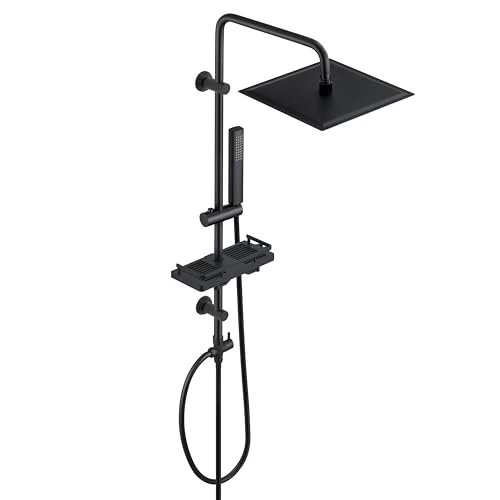 Oferta limitada: Görbach Columna Ducha sin Grifo Negra Columna de Hidromasaje Altura Adjustable Set Ducha Acero Inoxi 304 Conjunto Ducha con Alcachofa Ducha Mano, Estante y Cabezal Ducha Lluvia 25x25cm de 92.99 € a 92.99 € (ahorro 0.00%)
