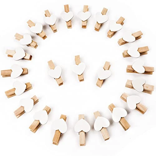 Vicloon Mini Wooden Pegs, 90pcs Small Pegs for Arts & Crafts, Tiny Heart Shape Photo Pins 3.5cm