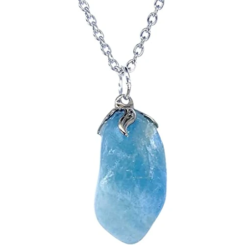 TENET -Anhänger mit echtem Mineralstein und Edelstahlkette, Edelstahl, Aquamarin