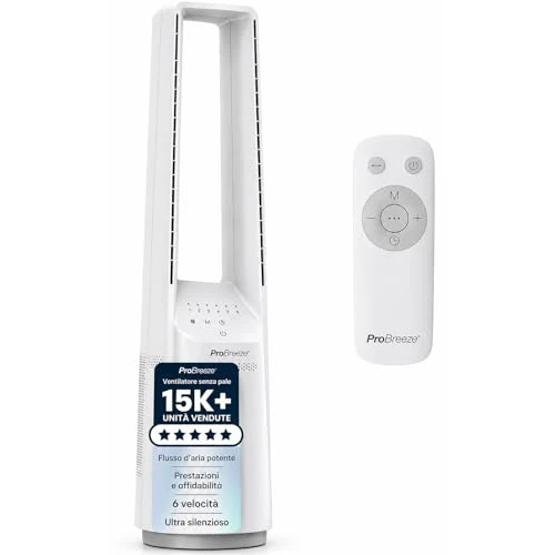 Offerta a tempo: Pro Breeze OmniAir Ventilatore a torre silenzioso senza pale da 101 cm con 6 velocità e telecomando – Oscillazione a 60º, 5 modalità, timer – Ventilatore grande e portatile per la casa e l’ufficio - 25% da 159.99 € a 119.69 €