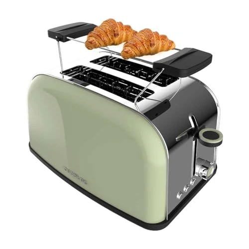 Cecotec Vertikaler Toaster Toastin' time 850 Green, 850W, Doppelter kurzer und breiter Schlitz 3,8 cm, Obere Stäbe, Edelstahl, Automatische Abschaltung und Pop-up-Funktion, Krümelablage