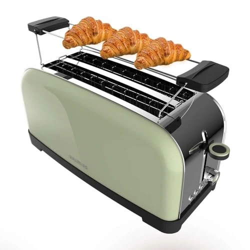 Cecotec Toastin' time 1500 Green Vertical Toaster. 1500 W power, 1.5" long and wide double slot, Superior Varillas, Stainless Steel, Automatic Stop and Popup, Crumb Tray