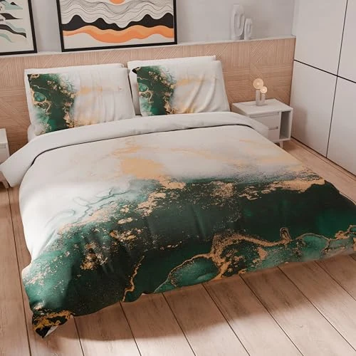 Offerta a tempo: PETTI Artigiani Italiani - Set Copripiumino Singolo 150x200 cm (1 Federa 50x80 cm Inclusa), Parure Copripiumino Morbida Microfibra con Stampa Digitale - Made in Italy - Marble Smeraldo - 43% da 39.90 € a 22.68 €