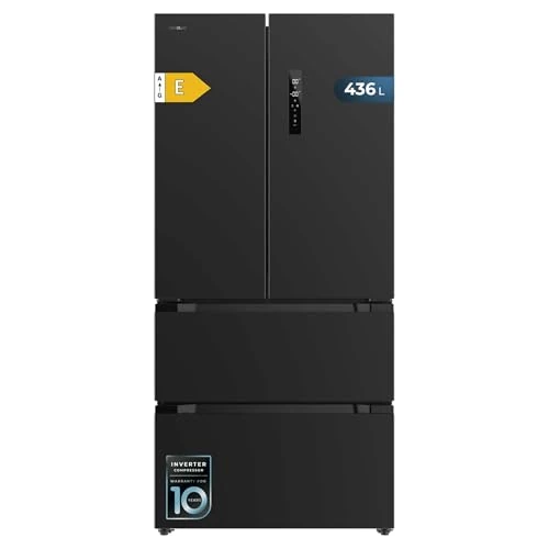 Cecotec Französischer Tür-Kühlschrank Bolero CoolMarket FD 436 Dark E. Inverter Plus Kompressor, Französischer 4-Tür-Kühlschrank Dark 183x84cm, 510L, No Frost, Energieklasse E, Metal Cooling