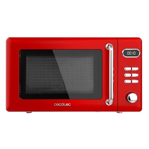 Cecotec - ProClean 5110 Retro Red 20L Digital Microwave with Grill. 700W Power and 5 Power Levels, Timer, End of Cooking Warning, 8 Modes, Vintage Design