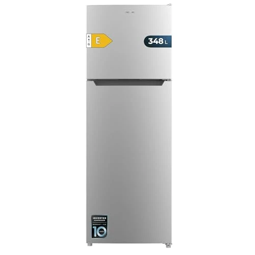Cecotec Kühlschrank mit 2 Türen 348L - Bolero CoolMarket 2D 348 NF Inox E. Inverter-Motor NoFrost, 170x59,5cm, 348L, No Frost, Energieklasse E, Innenanzeige, Wechselbare Tür