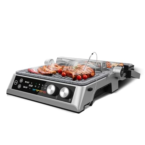 Cecotec Rockn'Grill Bistro Electric Barbecue with Removable Plates, 2400 W, Smokeless and Healthy Cooking, Touch Control, Independent Temperature Plates, Temperature Probe