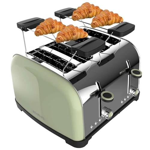 Cecotec Vertical Toaster Toastin' Time 1500 Double Green. 1700W Power, Double Card Slot And 3.8Cm Wide Slot, Top Bars, Stainless Steel, Auto Power Off And Pop-Up, Crumb Collector