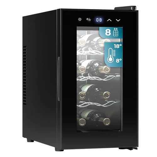 Offerta a tempo: Cecotec Enoteca 8 Bottiglie Bolero Grandsommelier 830 Coolcrystal, Raffreddamento termoelettrico, Temperatura regolabile tra 8-18°C, Controllo tattile e display, LED interno, Gas non nocivo. - 22% da 139.00 € a 109.00 €