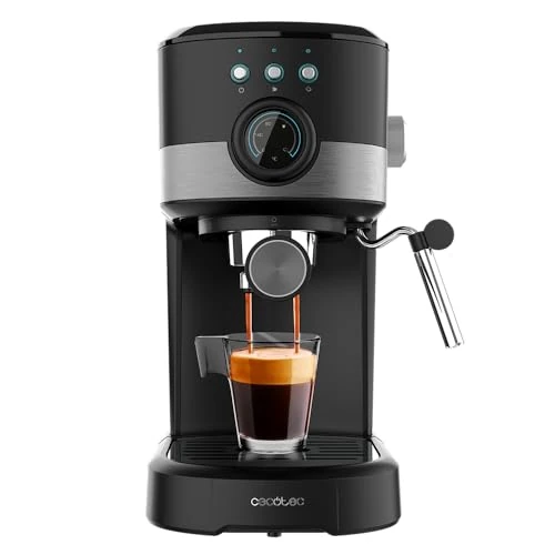 Cecotec Ekspres do kawy Power Espresso 20 Pecan Pro. 1100 W, technologia ForceAroma, 20 barów, regulowany parownik, podwójne ramię, taca do podgrzewania filiżanek, czarna łyżeczka do wyciskania