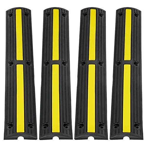 Limited offer: VEVOR 3.28 ft Cable Protector Ramp, 4 Pack of 1 Channel, 18000 lbs/axle Capacity Heavy Duty Rubber Speed Bumps, Floor Cord Cable Protector Wire Cover, for Residential Areas, Private Garages, Gardens from 65.99 EUR to 27.94 EUR (save 58%)