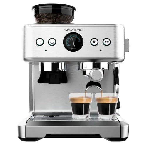 Cecotec Barista Power Espresso 20 Express Coffee Maker Barista Maestro. 2250 W, 20 Bars, Pressure Gauge and 2 Thermoblocks, Coffee Bean Tank, 20 Level Grinder, Vaporizer