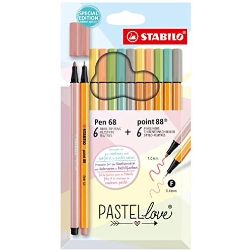 Offre limitee: STABILO Lot de 12 stylos Pastellove - pointe 88 et stylo 68 - Couleurs assorties de 14.18 EUR a 10.61 EUR (economie 25%)