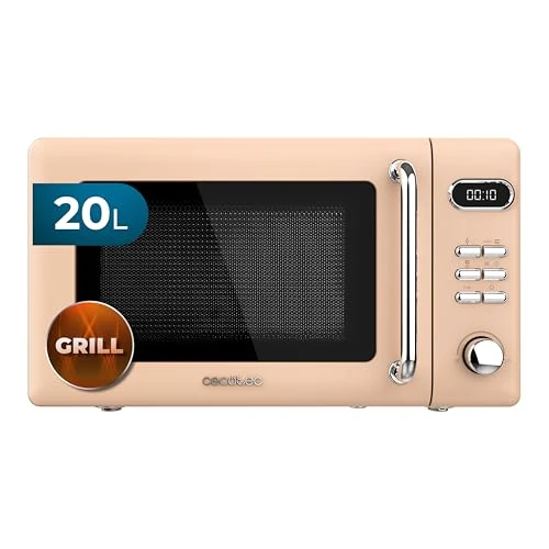 Cecotec Micro-ondes Digital avec Grill Proclean 5110 Retro Beige. 20 L, 700 W en 5 niveaux, minuterie jusqu'à 60 min, 8 programmes et mode dégivrage, design vintage en beige