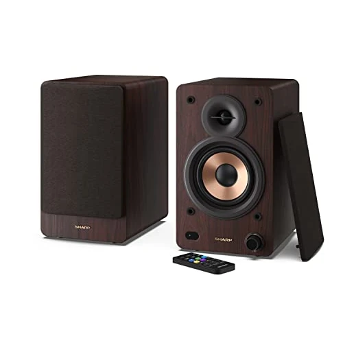 Oferta limitada: Sharp CP-SS30(BR) Pareja Altavoces estantería Activos 2vías, 60W RMS (2x30W) Carcasa Madera, Bluetooth v5.0, USB, óptica, Auxiliar, RCA, Ajuste Graves y Agudos, Rejilla extraíble, Mando a Distancia. de 119.90 EUR a 76.80 EUR (ahorro 36%)