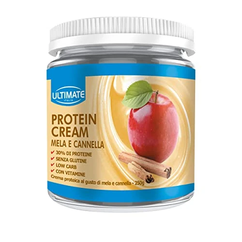 Offerta a tempo: Ultimate Italia - Crema proteica al 30% spalmabile, senza zuccheri - 250g - gusto mela e cannella - poche calorie, senza glutine, con vitamine - 52% da 11.80 € a 5.67 €