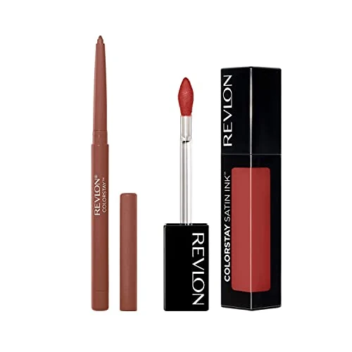 Offerta a tempo: Pacchetto di Revlon Colorstay Satin Ink Rossetto Labbra a Lunga Durata Colore 013 HOLY PUMPKIN + Revlon ColorStay Lip Liner Nude - Matita per le labbra, confezione da 1 - 49% da 29.40 € a 14.98 €