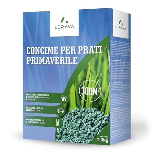 LERAVA Concime Prato Primavera (300m²) - Fertilizzante per Prato Verde e Rigoglioso - Concime Azotato Antimuschio a Lenta Cessione - Rigenerazione e Nutrizione del Tappeto Erboso per Tutta la Stagione