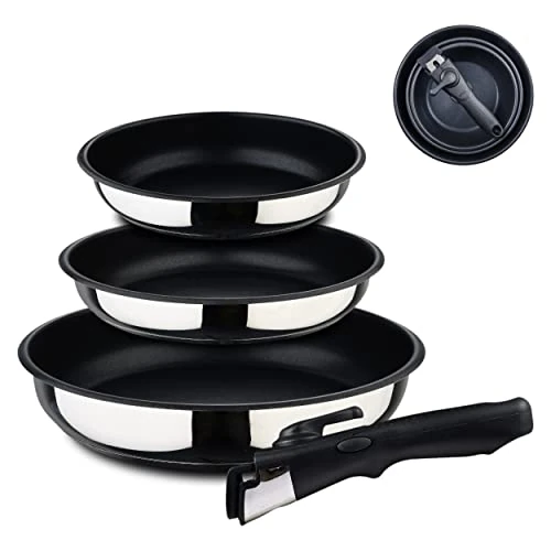 Limitiertes Angebot: BERGNER Click&Cook | Pfannenset 4-teilig | Aus Edelstahl und mit Antihaftbeschichtung | Enthält 3 Pfannen mit 18, 20 und 24 cm | Mit 1 Abnehmbarem Ergonomischen Griff | Für Alle Herdarten und Backöfen von 69.99 EUR auf 31.99 EUR (Spare 54%)