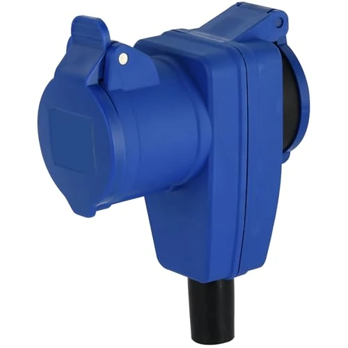 Electraline 55086 hoekstopcontact, bekabeld, industrieel stopcontact, 2 stopcontacten, IP44 (CEE 2P + T + Schuko), geschikt voor camper, camping, caravan, boot, bouwplaats, IP44 Outdoor