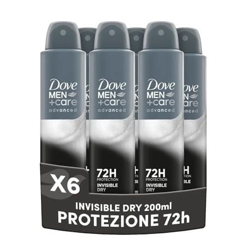 Offerta a tempo: Dove Deodorante Dove Men + Care Invisible Dry Spray Advanced Care, Deodorante Uomo, con 1/4 Crema Idratante, Formula Idratante e Anti-Macchia, Protezione Fino a 72 Ore, 6 Pezzi da 200ml - 34% da 31.74 € a 20.98 €
