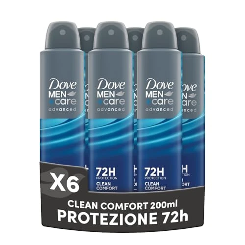 Offerta a tempo: Dove Deodorante Dove Men + Care Clean Comfort Spray Advanced Care, Deodorante Uomo, con 1/4 Crema Idratante, Formula Idratante e Delicata sulla Pelle, Protezione Fino a 72 Ore, 6 Pezzi da 200 ml - 40% da 31.74 € a 19.02 €