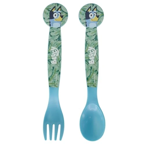 Offre limitée : STOR Set 2 Couverts Enfant Bluey Plastique - Fourchette et Cuillère Réutilisables avec Design Arrondi Sécurisé pour Enfants Sans BPA, Bleu de 6.49 € à 6.49 € (0.00% de remise)