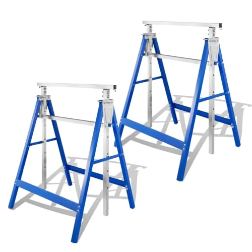 Offerta a tempo: Vigevee Set di 2 cavalletti da lavoro, portata stabile 200 kg, pieghevole, regolabile in 7 posizioni, 80 – 130 cm, in metallo, cavalletti pieghevoli, colore: blu argento - 0.00% da 49.49 € a 49.49 €